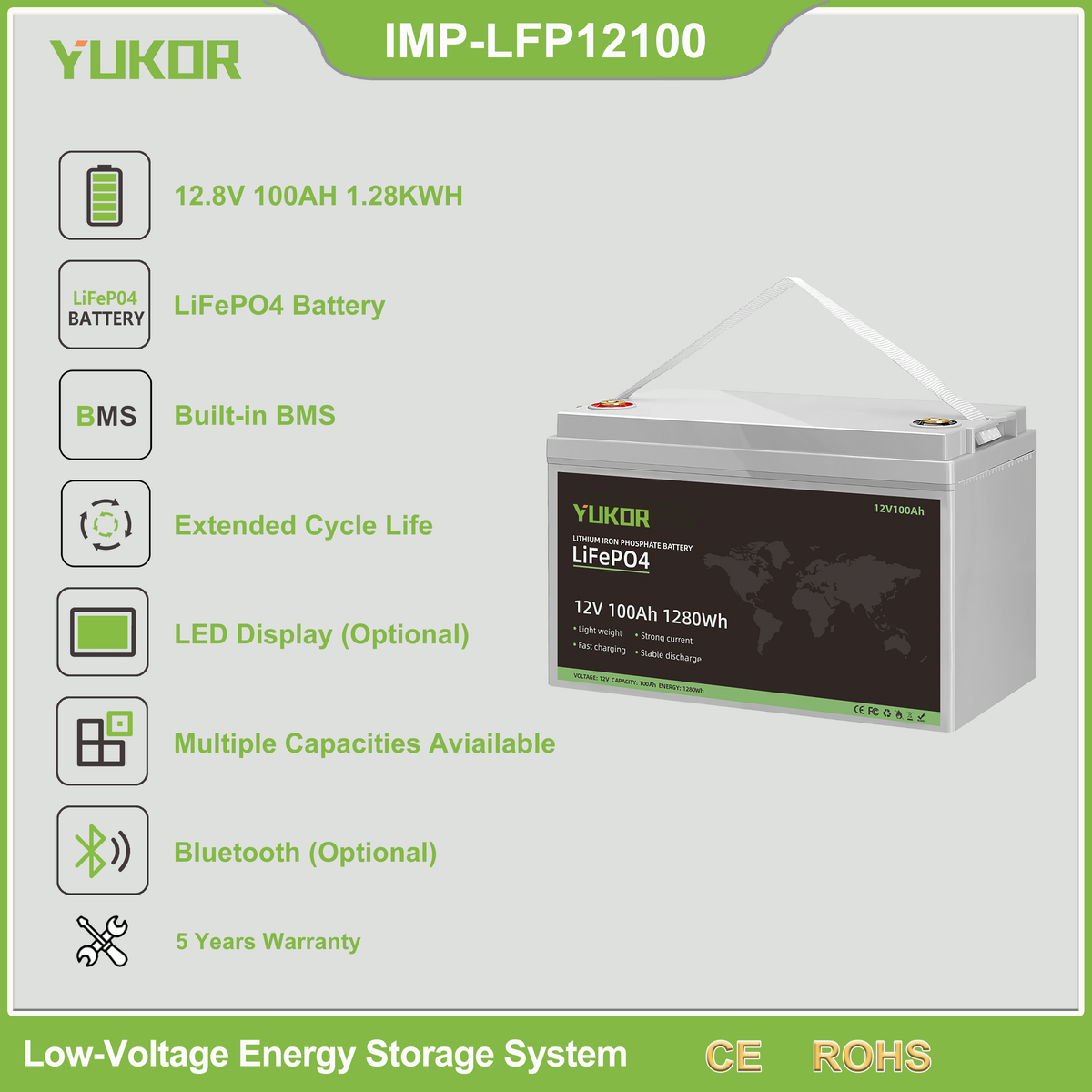 YUKOR IMP-LFP12 lithium battery product overview graphic