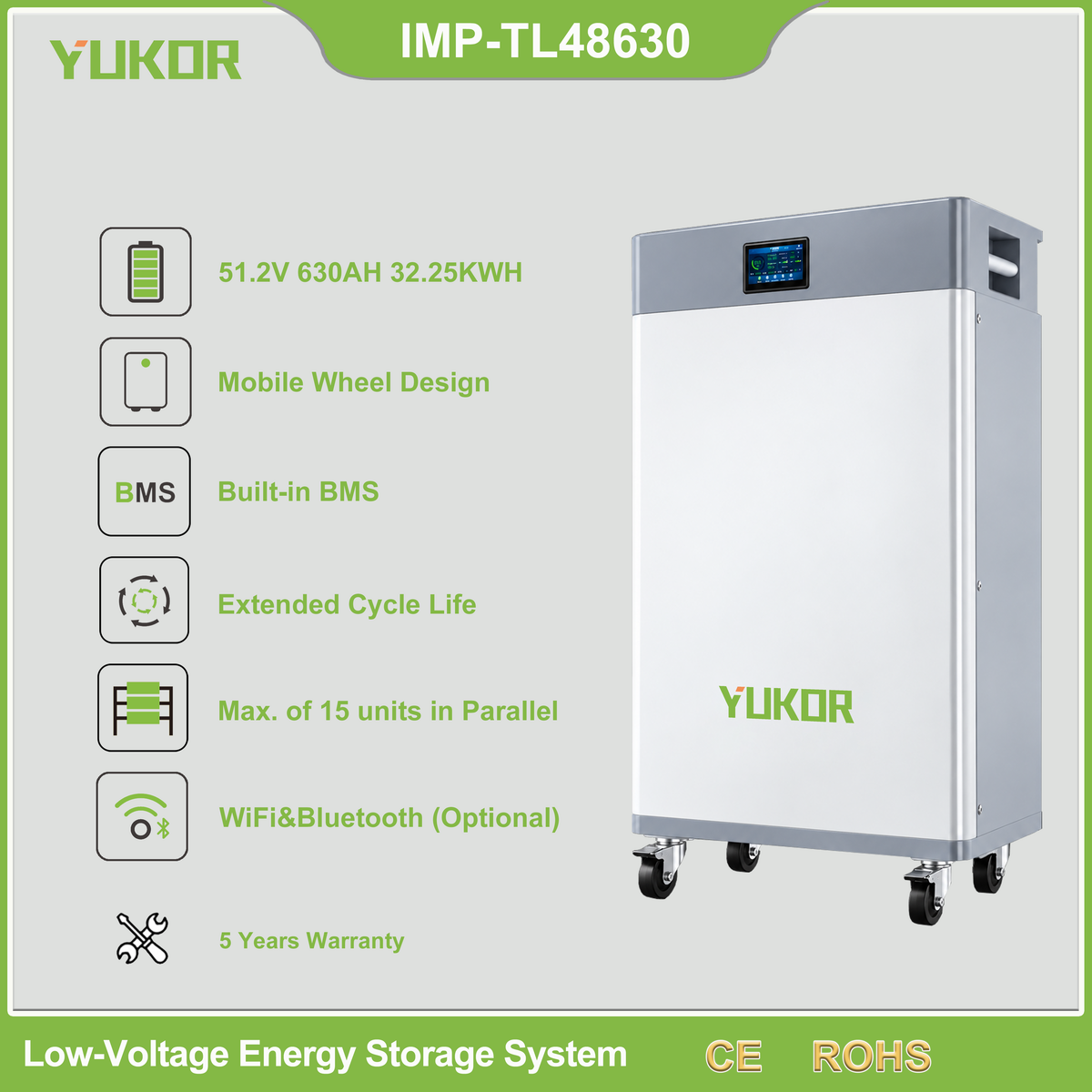YUKOR IMP-TL48630 wheeled battery product overview graphic